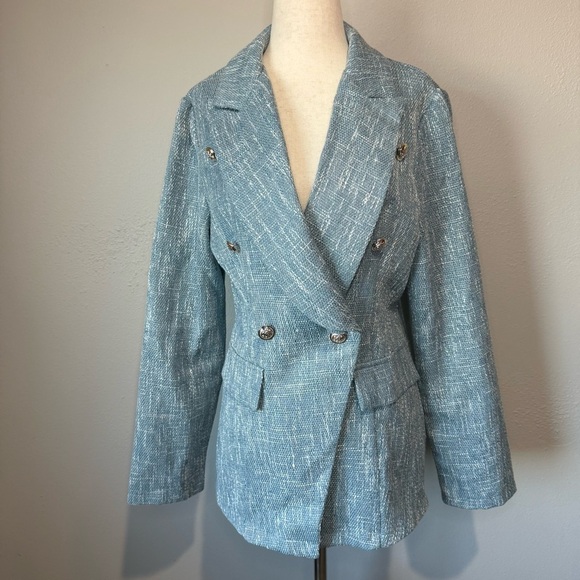 Sason Jackets & Blazers - Sason Textured Double-Breasted Blazer – Blue – Size L (US 8/10)